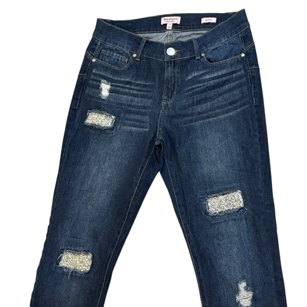 Juicy Couture Mcbling Y2K Distressed Rhinestone‎ Glitter Patch Sz 8 Denim Jeans